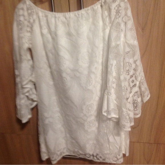 New Ivory Off Shoulder Bell Sleeve Dress - Picture 7 of 7